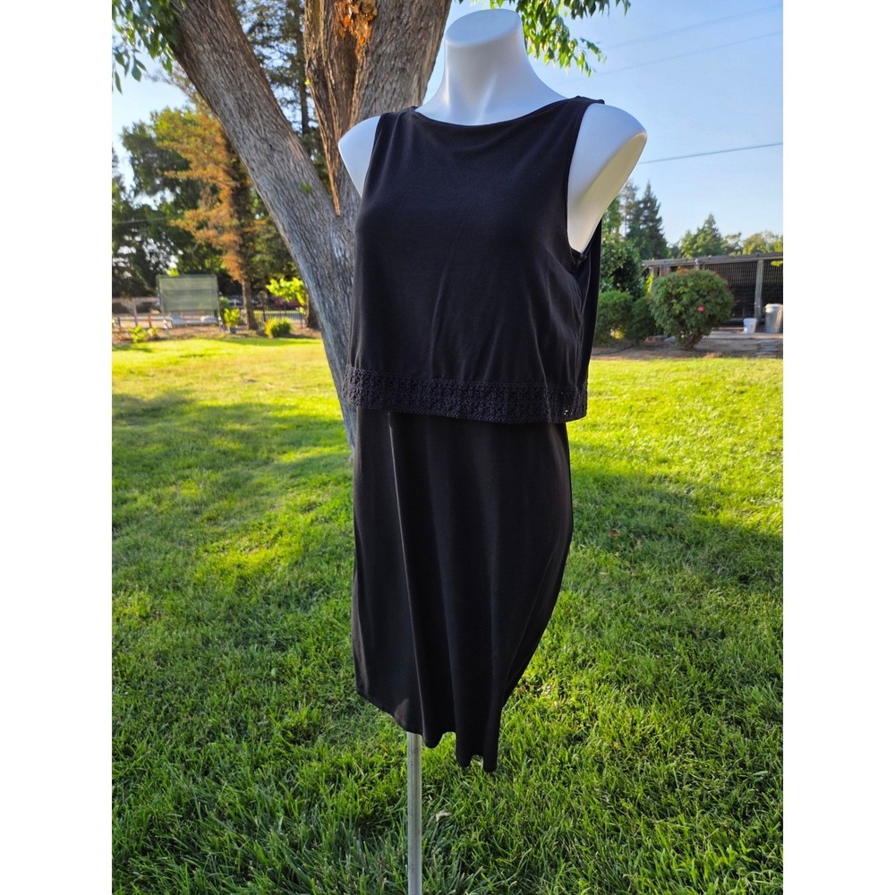 J. Jill Wearever Black Popover Dress Crochet Trim Sleeveless Knit Womens Small